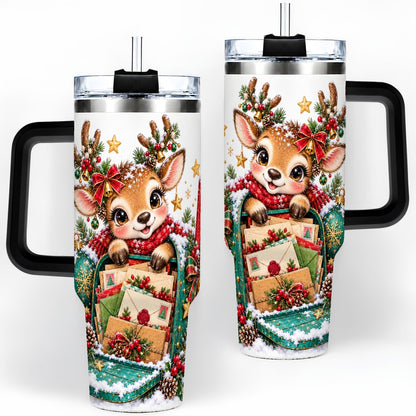 #pl[40oz|Black] Christmas Reindeer Tumbler 40oz, Holiday Mailbox