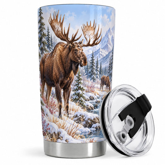 Winter Moose Tumbler 20oz, Alpine Wildlife Artwork