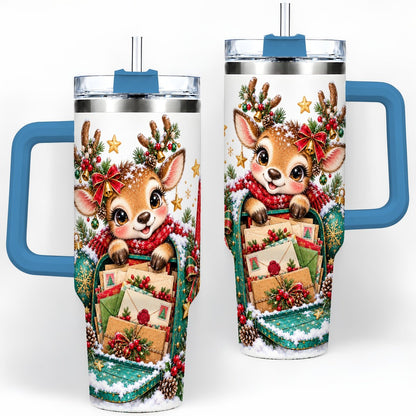 #pl[40oz|Blue] Christmas Reindeer Tumbler 40oz, Holiday Mailbox