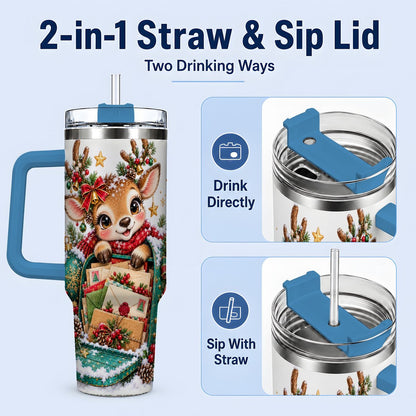 #pl[40oz|Blue] Christmas Reindeer Tumbler 40oz, Holiday Mailbox