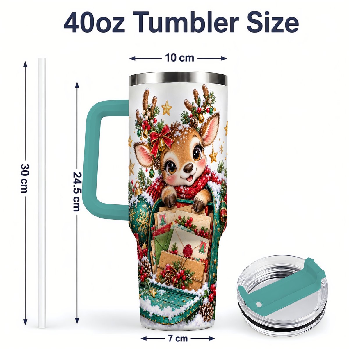 #pl[40oz|Green] Christmas Reindeer Tumbler 40oz, Holiday Mailbox