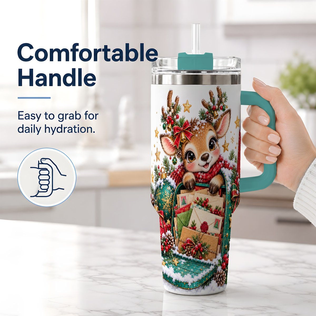 #pl[40oz|Green] Christmas Reindeer Tumbler 40oz, Holiday Mailbox