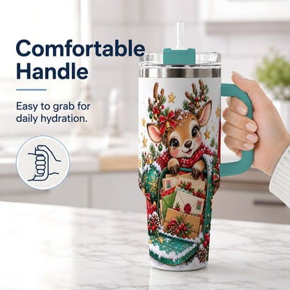 #pl[40oz|Green] Christmas Reindeer Tumbler 40oz, Holiday Mailbox