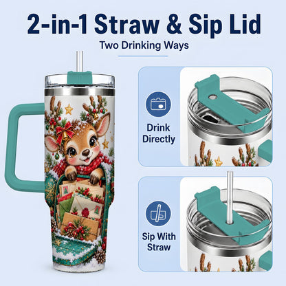 #pl[40oz|Green] Christmas Reindeer Tumbler 40oz, Holiday Mailbox