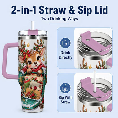 #pl[40oz|Pink] Christmas Reindeer Tumbler 40oz, Holiday Mailbox