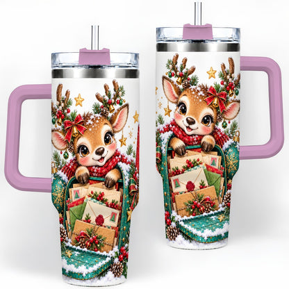 #pl[40oz|Pink] Christmas Reindeer Tumbler 40oz, Holiday Mailbox