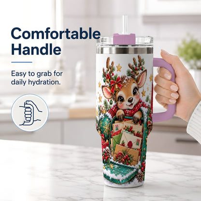 #pl[40oz|Pink] Christmas Reindeer Tumbler 40oz, Holiday Mailbox