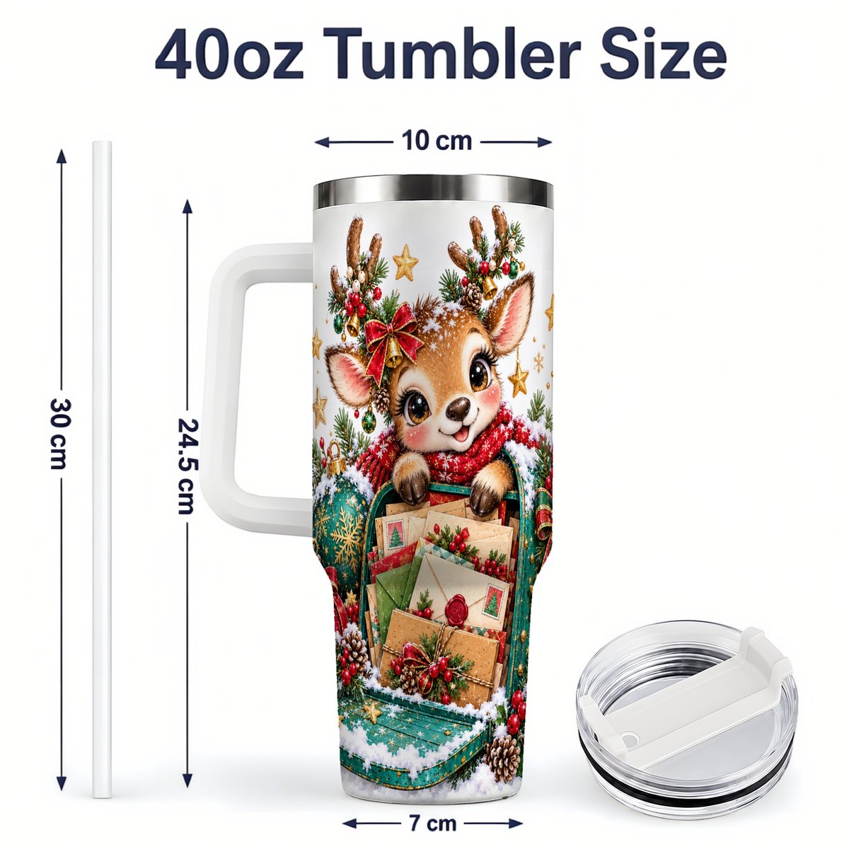 #pl[40oz|White] Christmas Reindeer Tumbler 40oz, Holiday Mailbox
