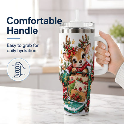 #pl[40oz|White] Christmas Reindeer Tumbler 40oz, Holiday Mailbox