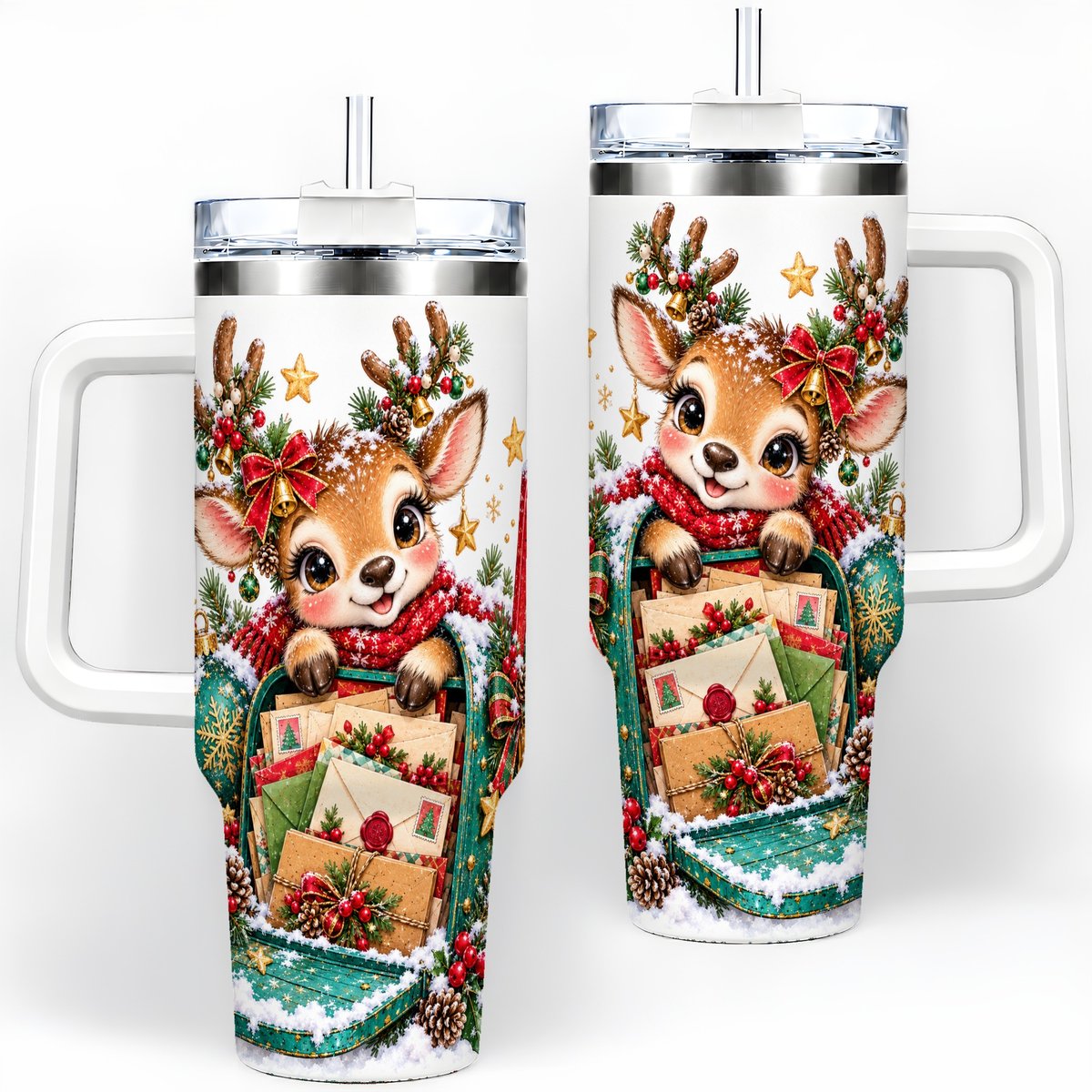 Christmas Reindeer Tumbler 40oz, Holiday Mailbox
