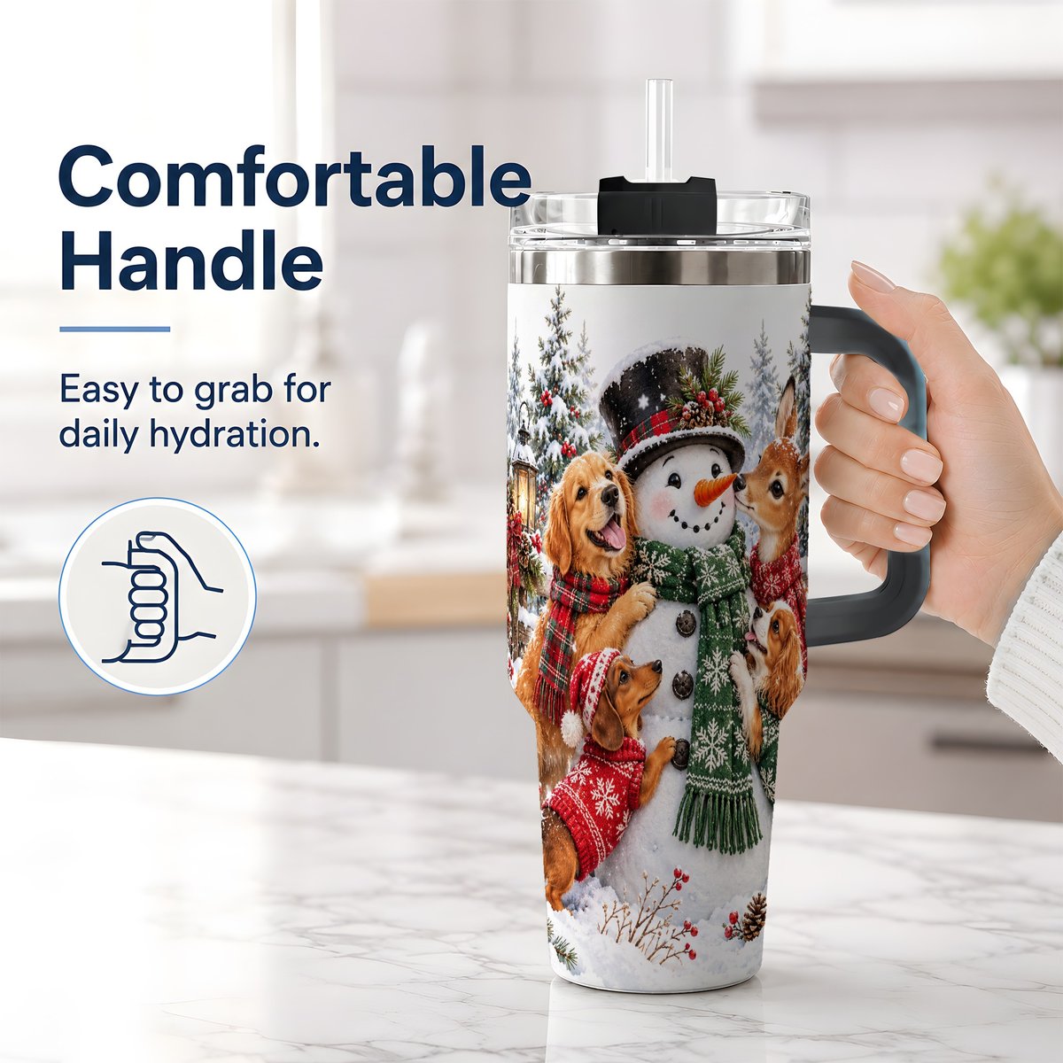 #pl[40oz|Black] Christmas Snowman and Animal Friends Tumbler 40oz