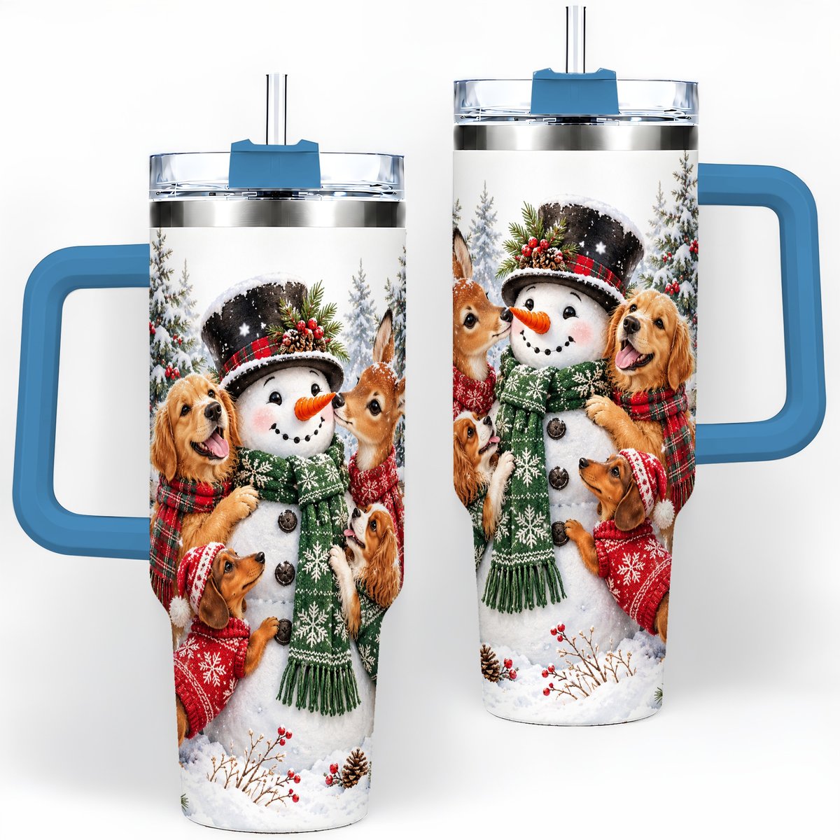#pl[40oz|Blue] Christmas Snowman and Animal Friends Tumbler 40oz