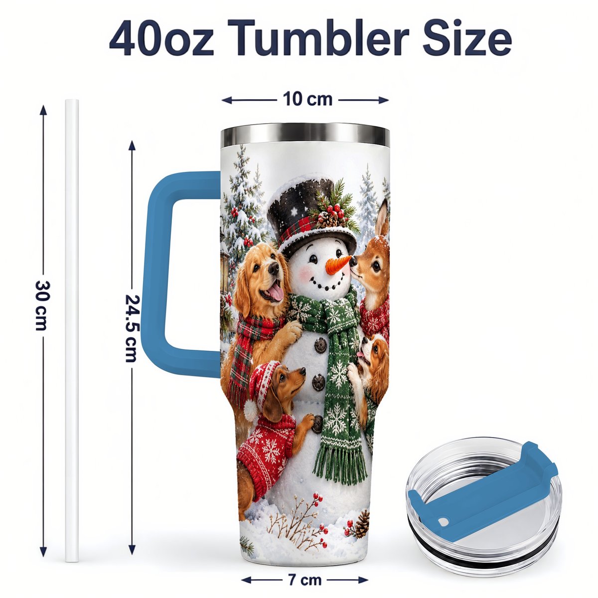 #pl[40oz|Blue] Christmas Snowman and Animal Friends Tumbler 40oz