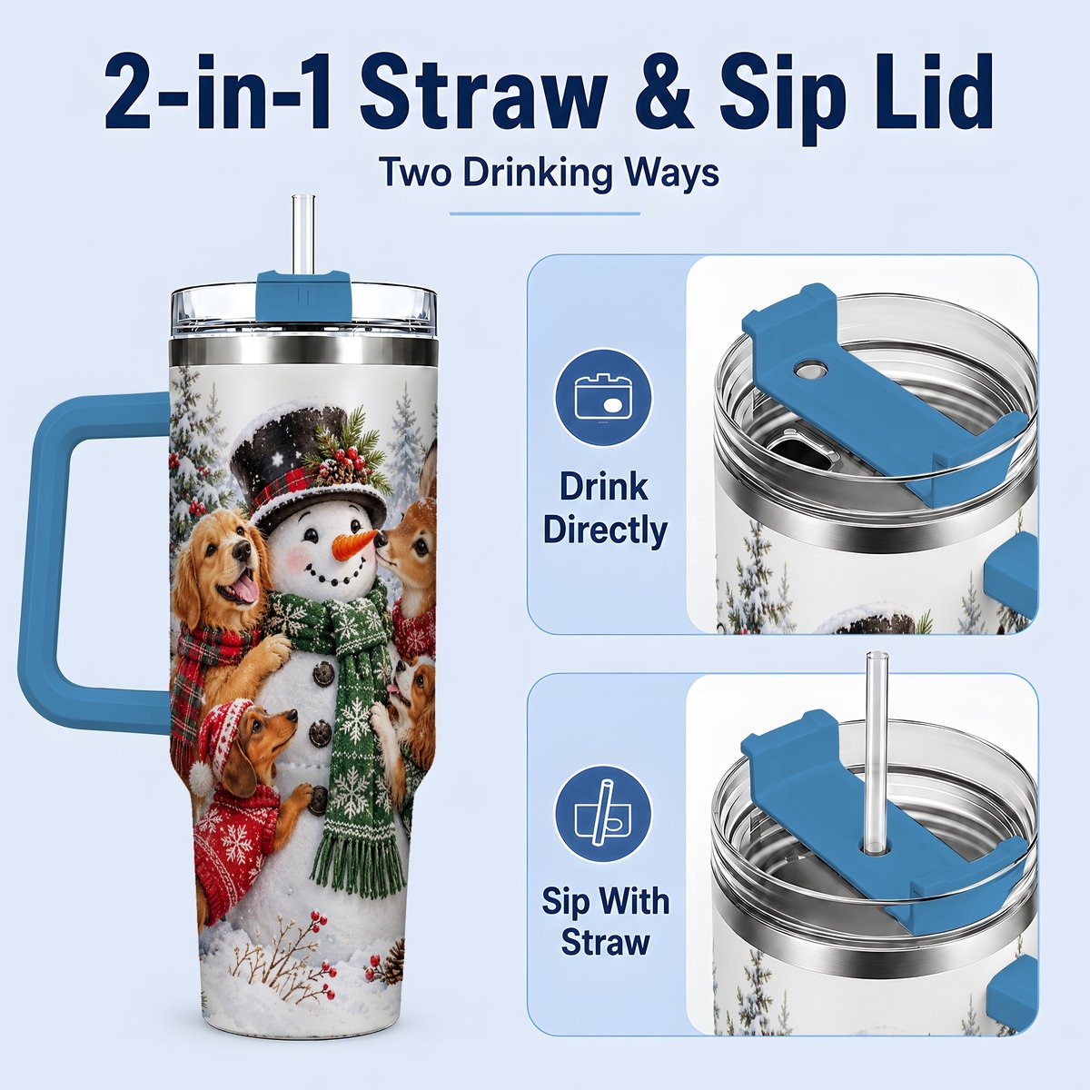 #pl[40oz|Blue] Christmas Snowman and Animal Friends Tumbler 40oz