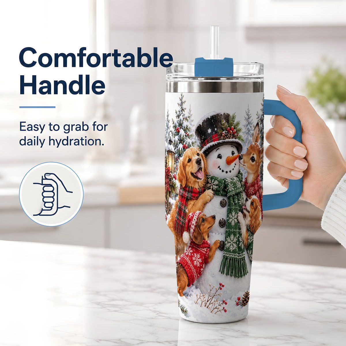 #pl[40oz|Blue] Christmas Snowman and Animal Friends Tumbler 40oz