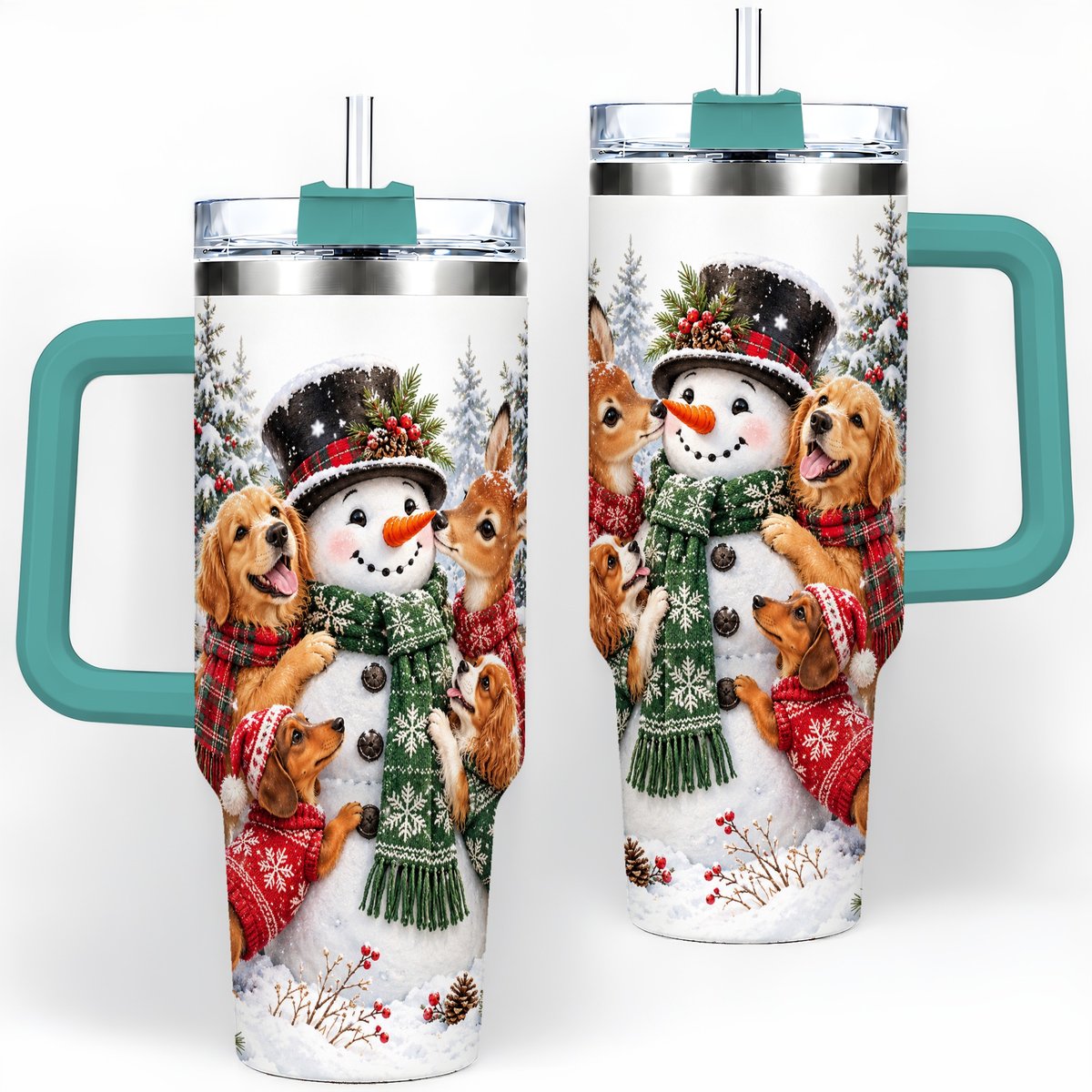 #pl[40oz|Green] Christmas Snowman and Animal Friends Tumbler 40oz