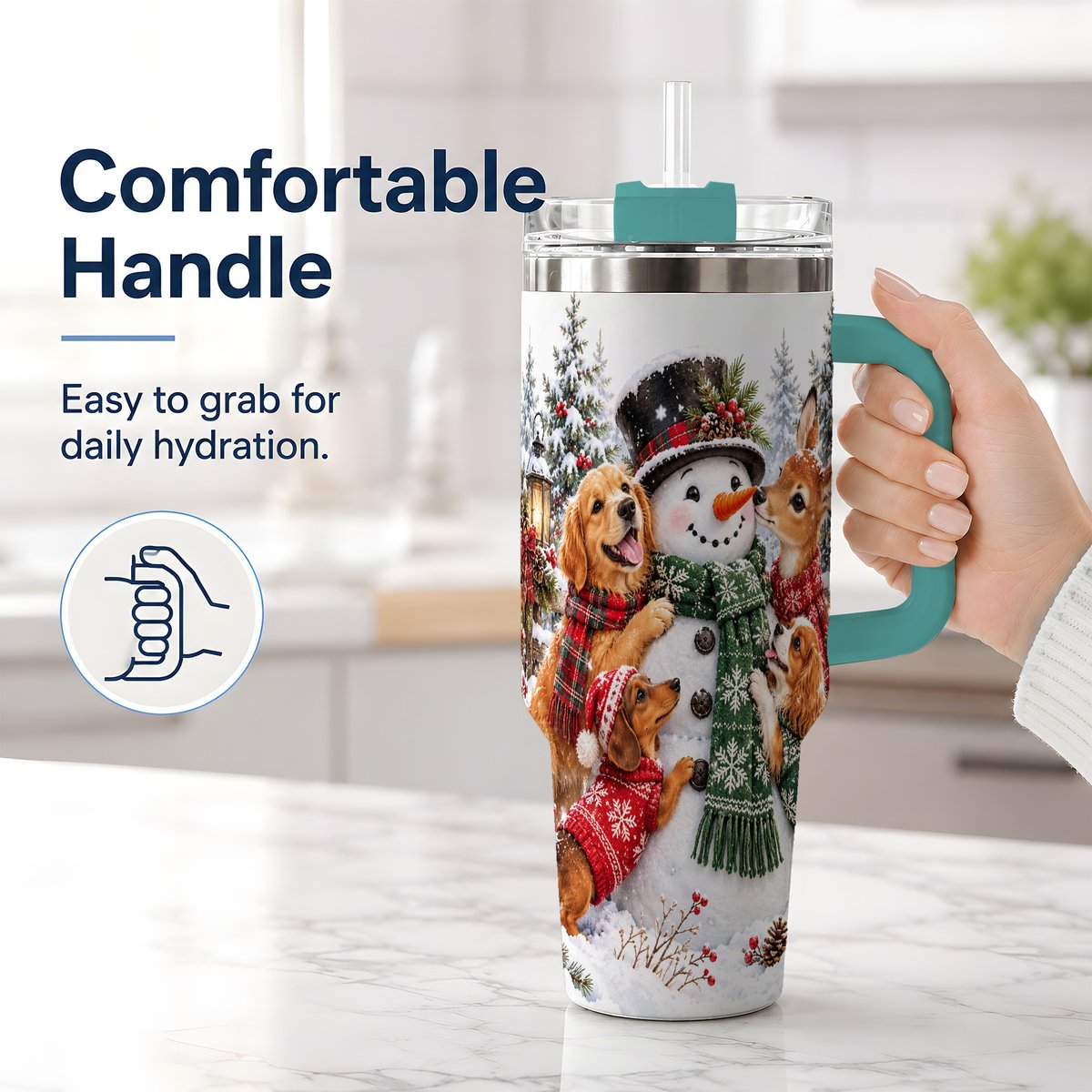 #pl[40oz|Green] Christmas Snowman and Animal Friends Tumbler 40oz