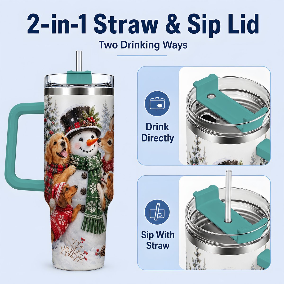 #pl[40oz|Green] Christmas Snowman and Animal Friends Tumbler 40oz
