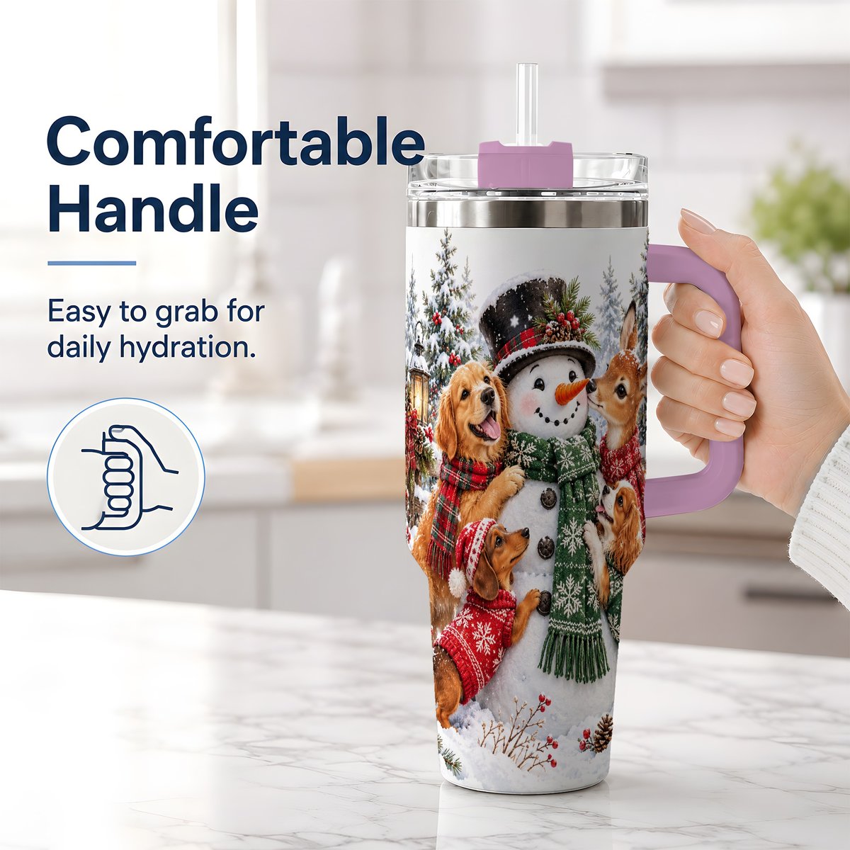 #pl[40oz|Pink] Christmas Snowman and Animal Friends Tumbler 40oz