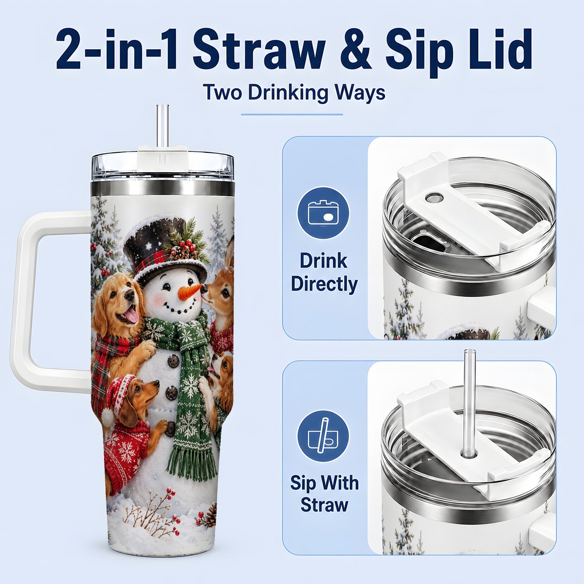 #pl[40oz|White] Christmas Snowman and Animal Friends Tumbler 40oz