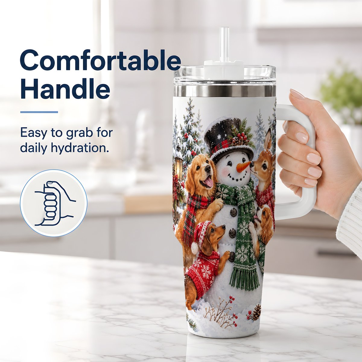 #pl[40oz|White] Christmas Snowman and Animal Friends Tumbler 40oz