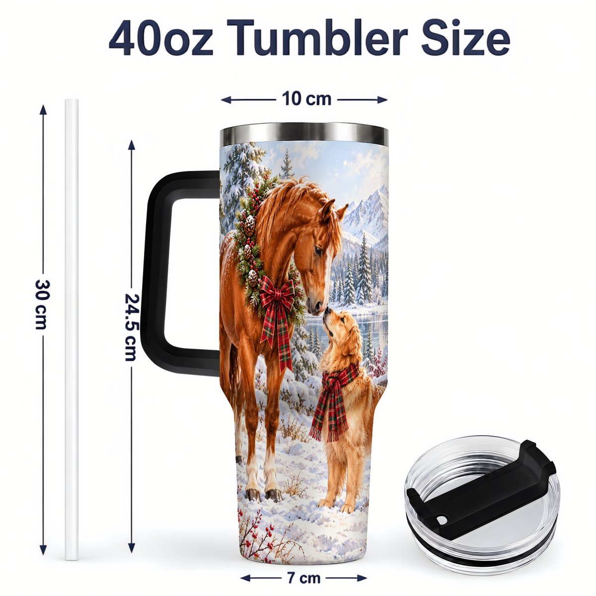 #pl[40oz|Black] Winter Horse and Golden Retriever Tumbler 40oz