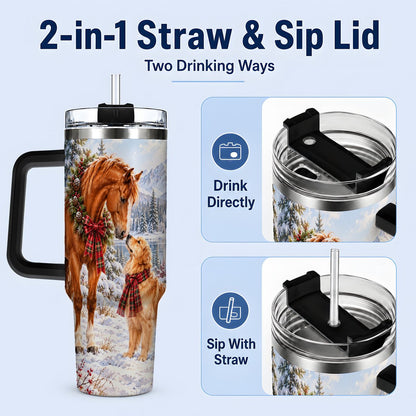 #pl[40oz|Black] Winter Horse and Golden Retriever Tumbler 40oz