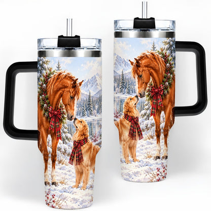 #pl[40oz|Black] Winter Horse and Golden Retriever Tumbler 40oz