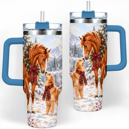 #pl[40oz|Blue] Winter Horse and Golden Retriever Tumbler 40oz