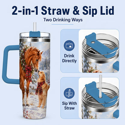 #pl[40oz|Blue] Winter Horse and Golden Retriever Tumbler 40oz