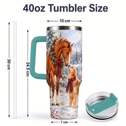 #pl[40oz|Green] Winter Horse and Golden Retriever Tumbler 40oz