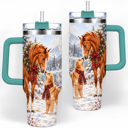 #pl[40oz|Green] Winter Horse and Golden Retriever Tumbler 40oz
