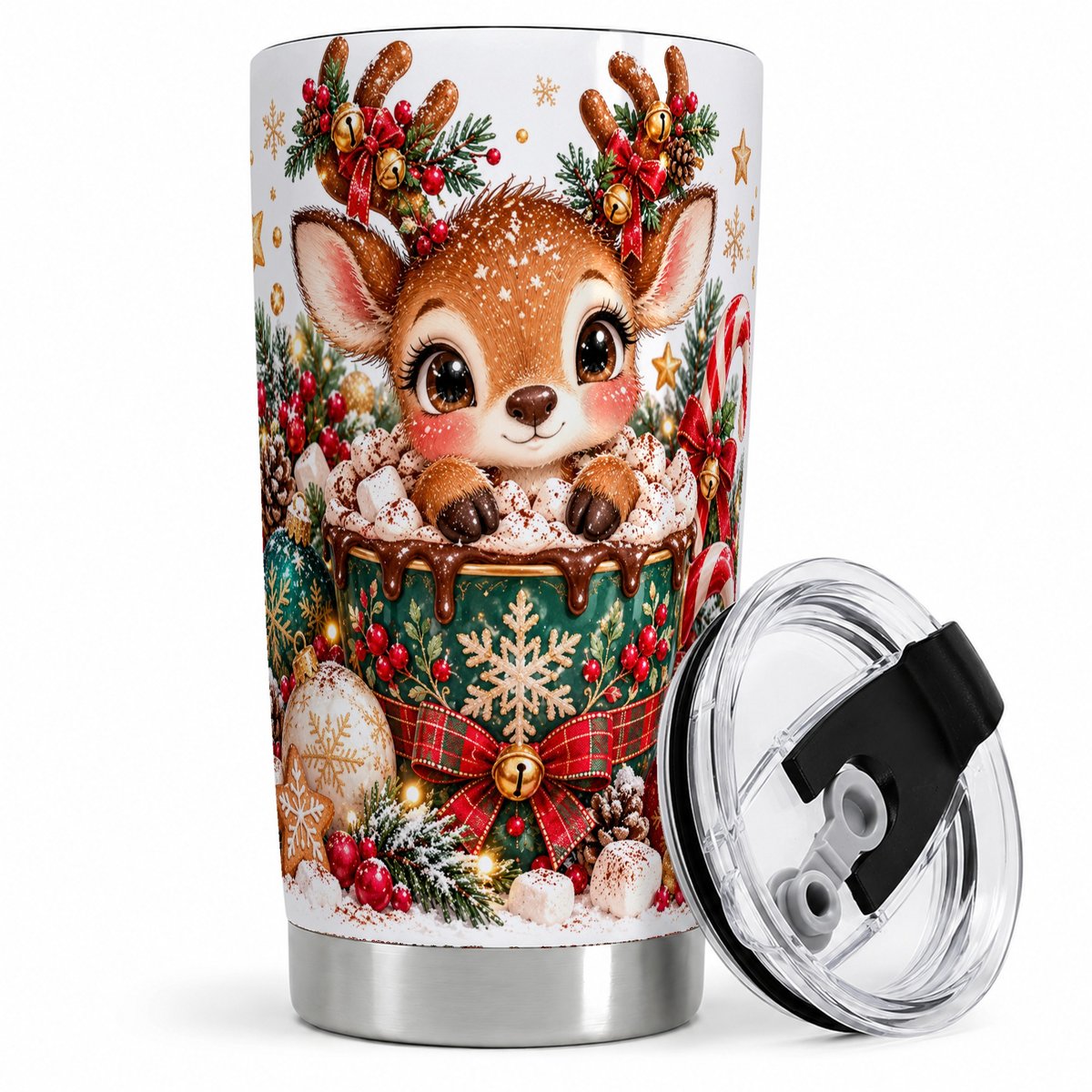 Christmas Reindeer Hot Cocoa Tumbler 20oz