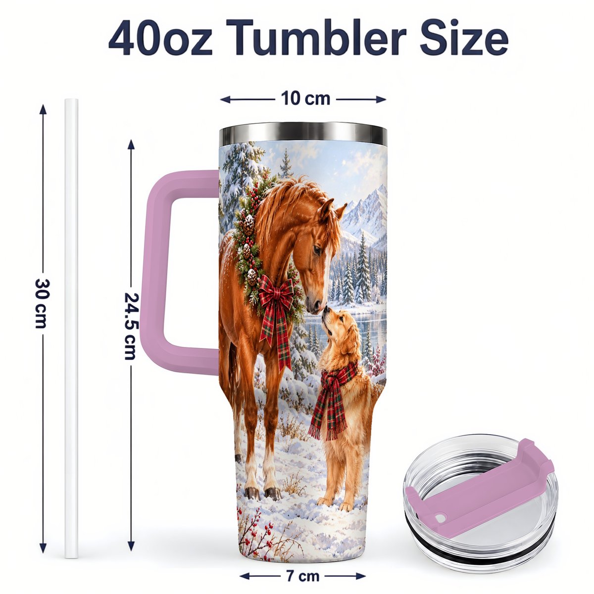 #pl[40oz|Pink] Winter Horse and Golden Retriever Tumbler 40oz