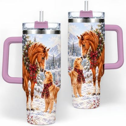 #pl[40oz|Pink] Winter Horse and Golden Retriever Tumbler 40oz