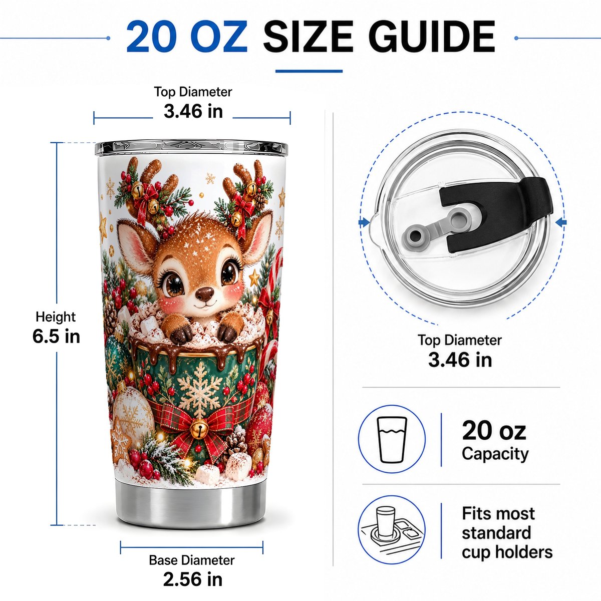 #pl[20oz|Steel] Christmas Reindeer Hot Cocoa Tumbler 20oz