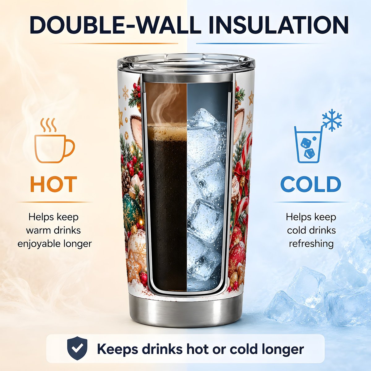 Christmas Reindeer Hot Cocoa Tumbler 20oz