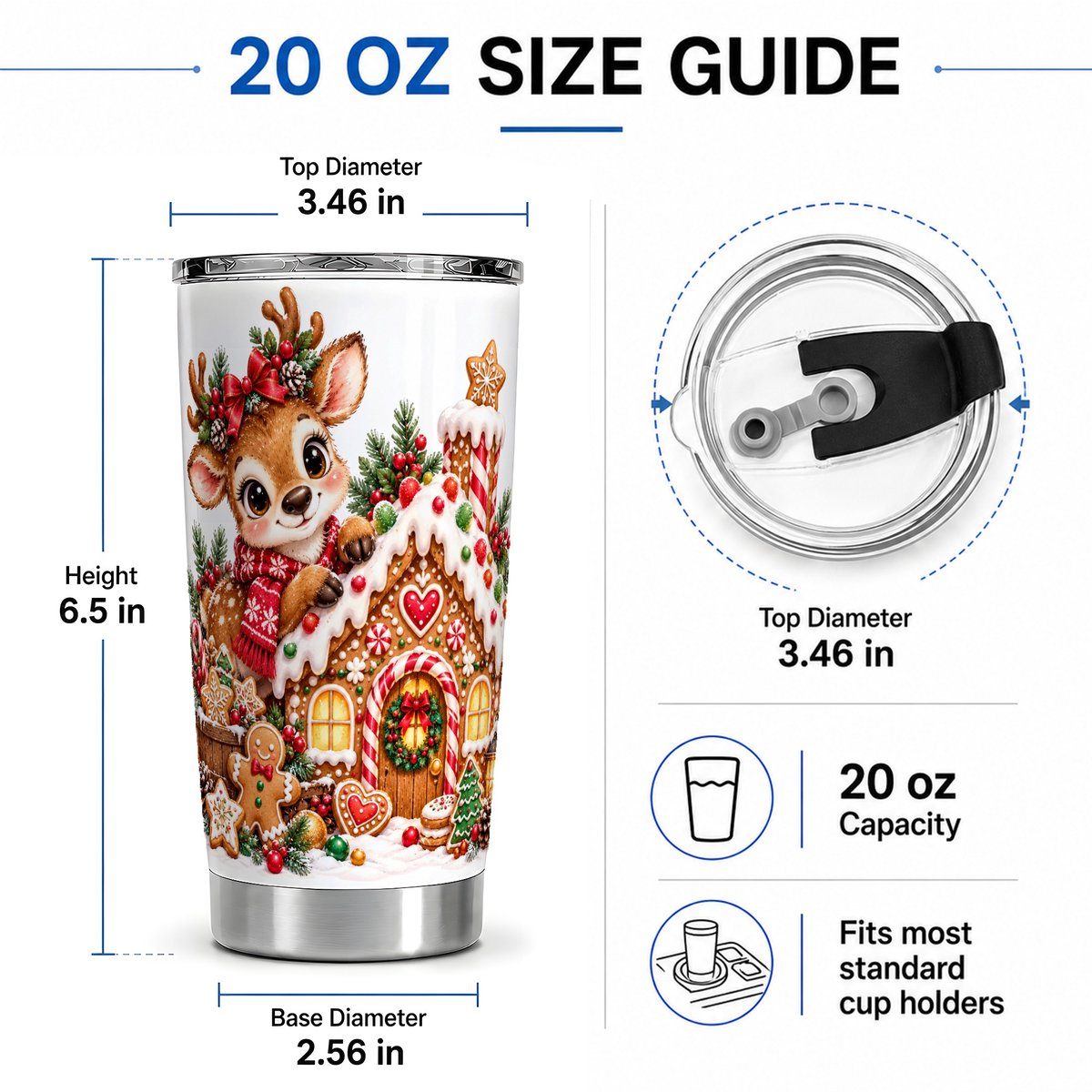 #pl[20oz|Steel] Christmas Reindeer Gingerbread House Tumbler 20oz