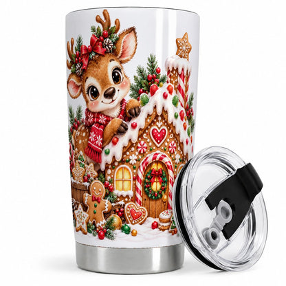 Christmas Reindeer Gingerbread House Tumbler 20oz
