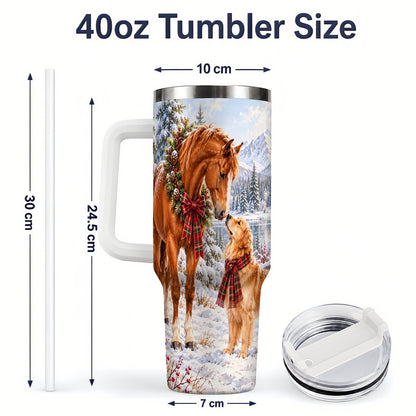 #pl[40oz|White] Winter Horse and Golden Retriever Tumbler 40oz
