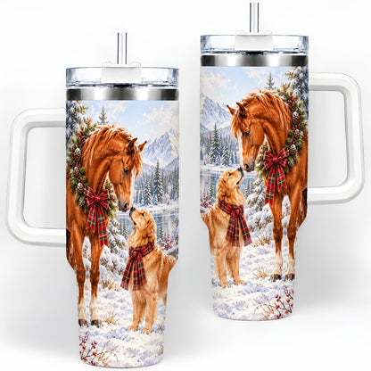 Winter Horse and Golden Retriever Tumbler 40oz