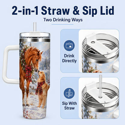 #pl[40oz|White] Winter Horse and Golden Retriever Tumbler 40oz