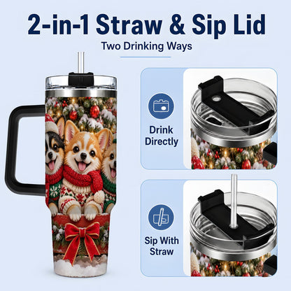 #pl[40oz|Black] Christmas Chihuahua Trio Tumbler 40oz, Holiday Sled