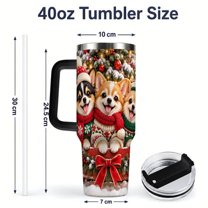 #pl[40oz|Black] Christmas Chihuahua Trio Tumbler 40oz, Holiday Sled