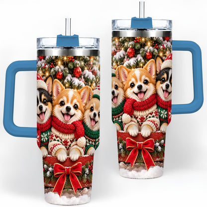 #pl[40oz|Blue] Christmas Chihuahua Trio Tumbler 40oz, Holiday Sled