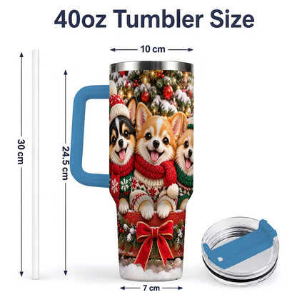 #pl[40oz|Blue] Christmas Chihuahua Trio Tumbler 40oz, Holiday Sled