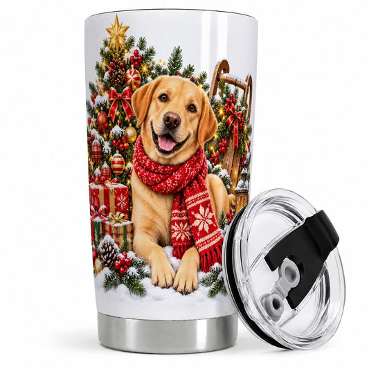 Golden Retriever Christmas Scarf Tumbler 20oz
