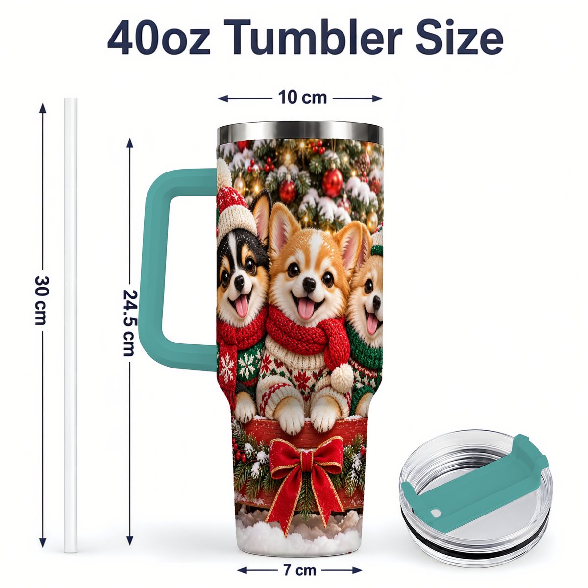 #pl[40oz|Green] Christmas Chihuahua Trio Tumbler 40oz, Holiday Sled