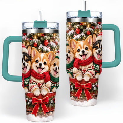 #pl[40oz|Green] Christmas Chihuahua Trio Tumbler 40oz, Holiday Sled