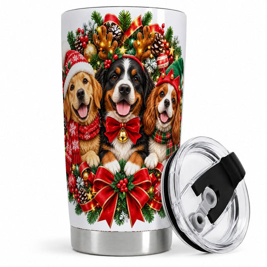 Christmas Dog Trio Wreath Tumbler 20oz